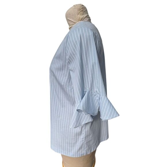 Calvin Klein Women’s Stripe Ruffle Sleeve Top Sz. L Lightweight Packable - Picture 5 of 10